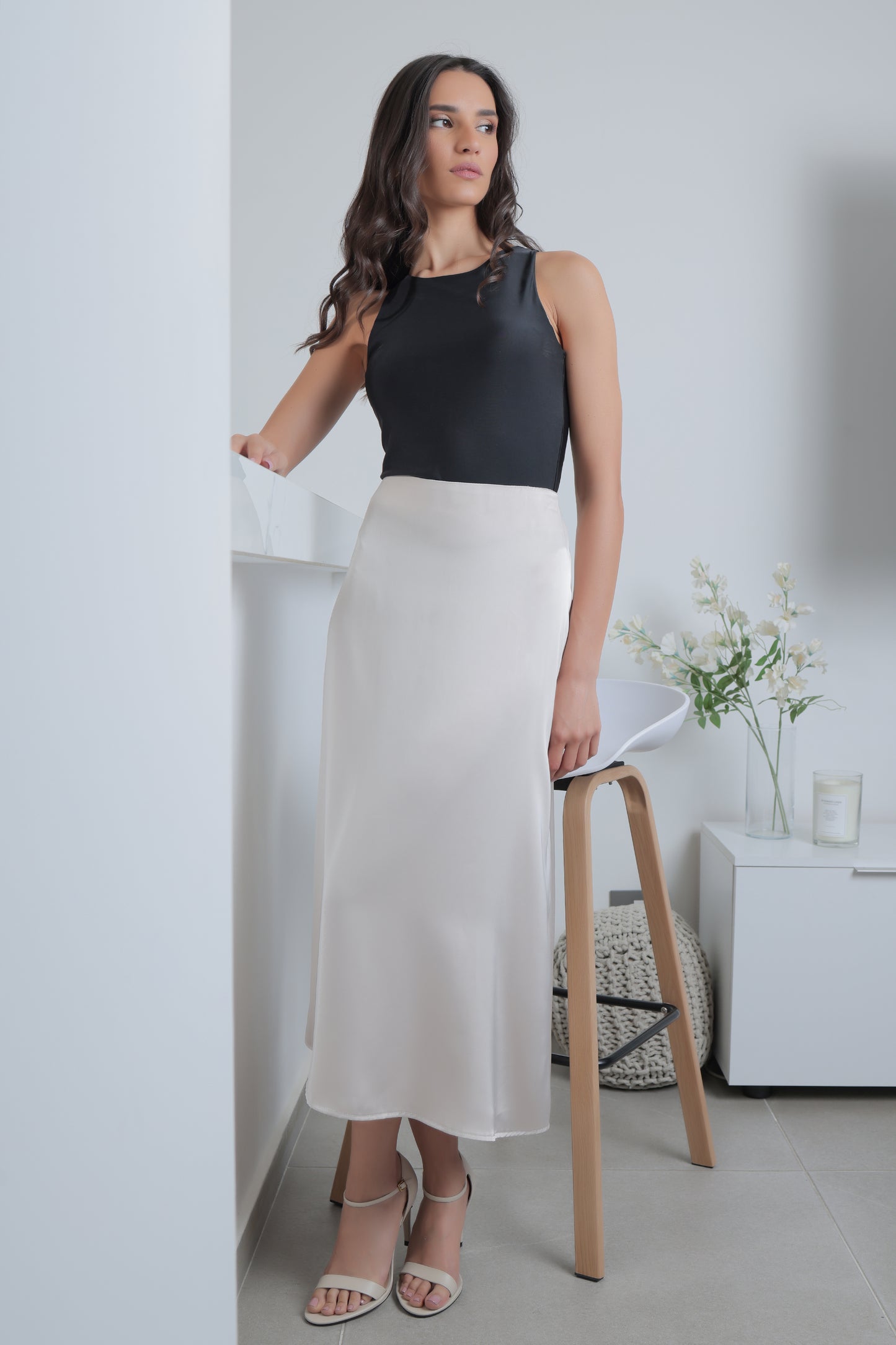 Satin midi skirt